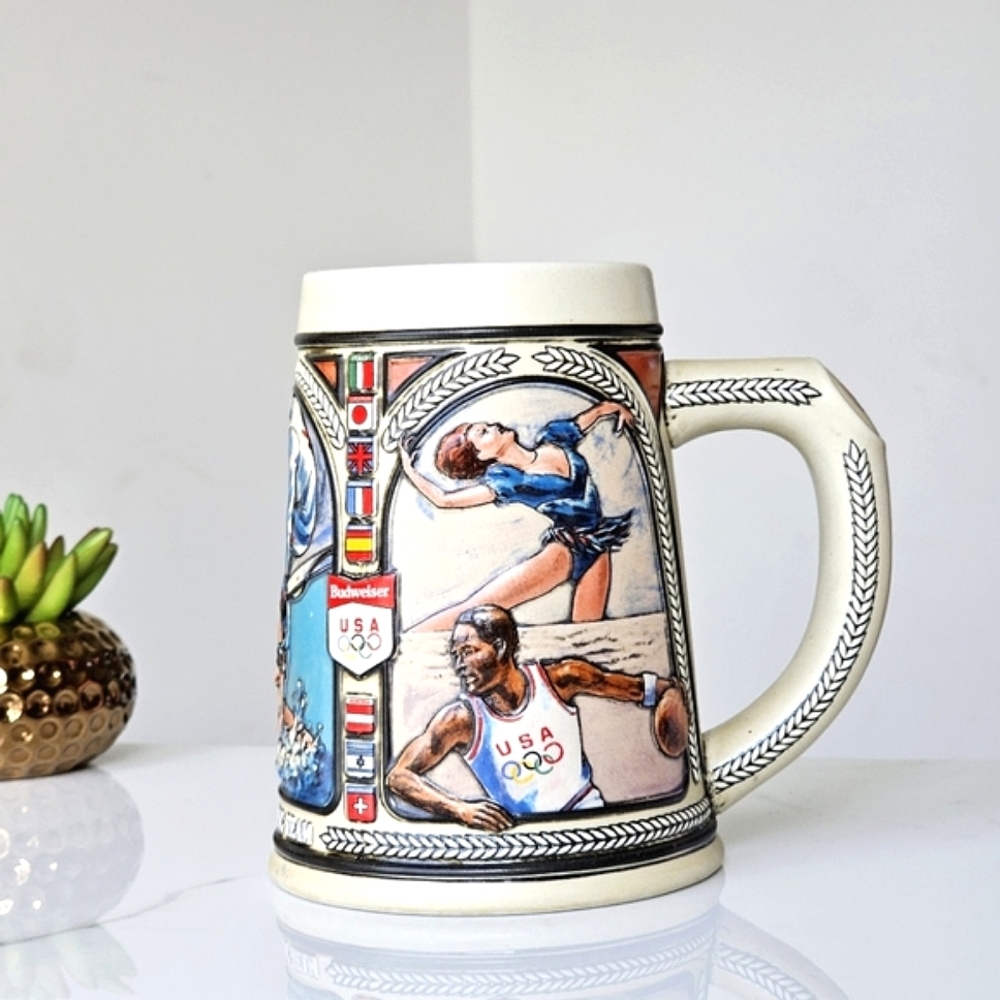 Vintage Crock Type Stein Mug Budweiser 1992 Olympic Team Anheuser Busch 5.5"
